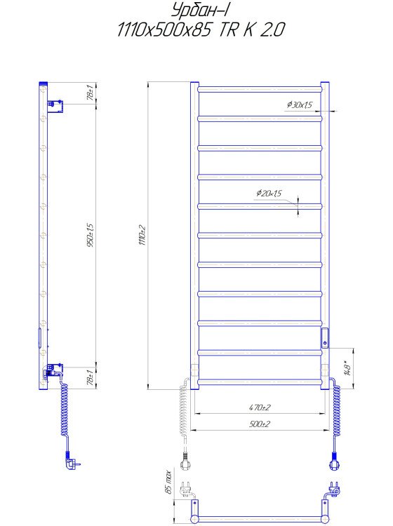 Урбан-I 1110x500/85 TR K 2.0 таймер-регулятор